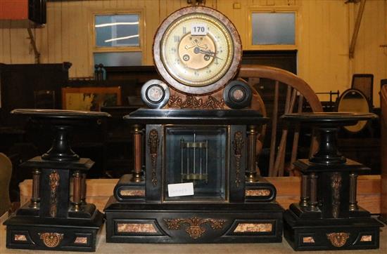 Early large French marble mantel clock, mercury filled pendulum